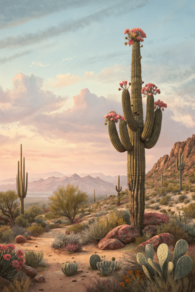 Mexican Art Painting Ideas: 9. The Spirit of Cactus and Desert Landscape