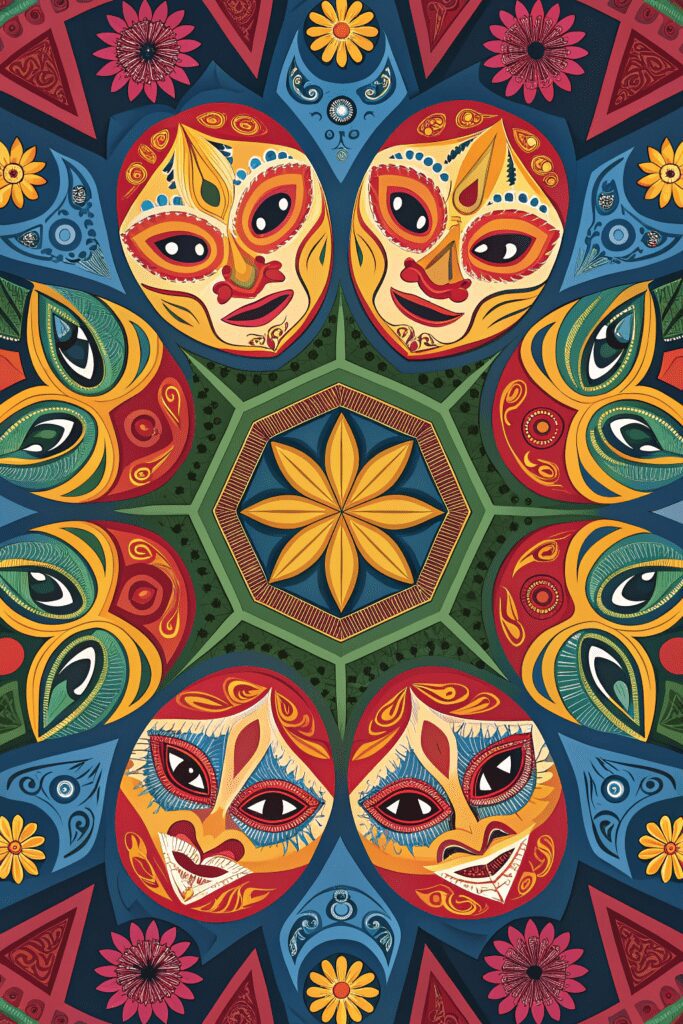 20+ Inspiring Mexican Art Painting Ideas for Your Project! 10 Mexican Art Painting Ideas: 10. Mexican Carnival Masks in a Kaleidoscope