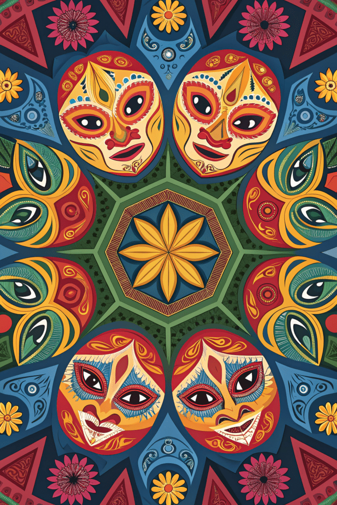 Mexican Art Painting Ideas: 10. Mexican Carnival Masks in a Kaleidoscope