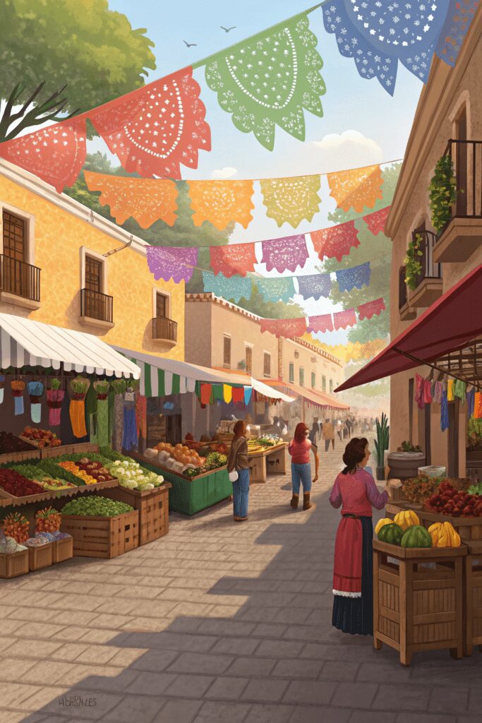 20+ Inspiring Mexican Art Painting Ideas for Your Project! 18 Mexican Art Painting Ideas: 18. The Energy of Mexican Street Markets