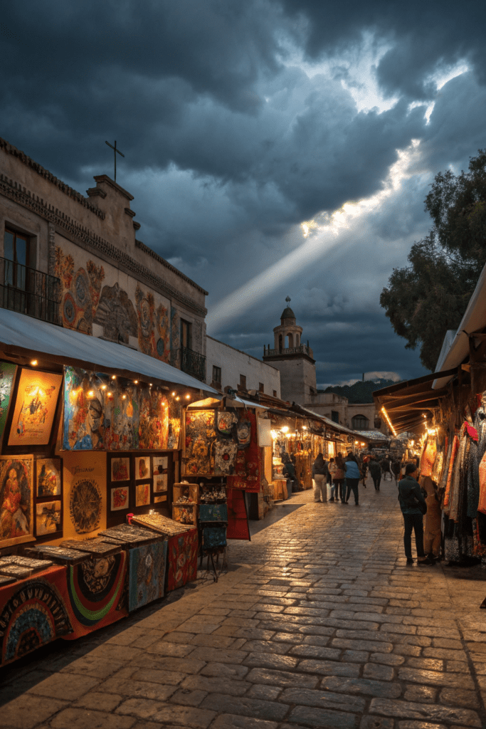 Mexican Art Painting Ideas: 20. The Enchantment of Mexican Night Markets