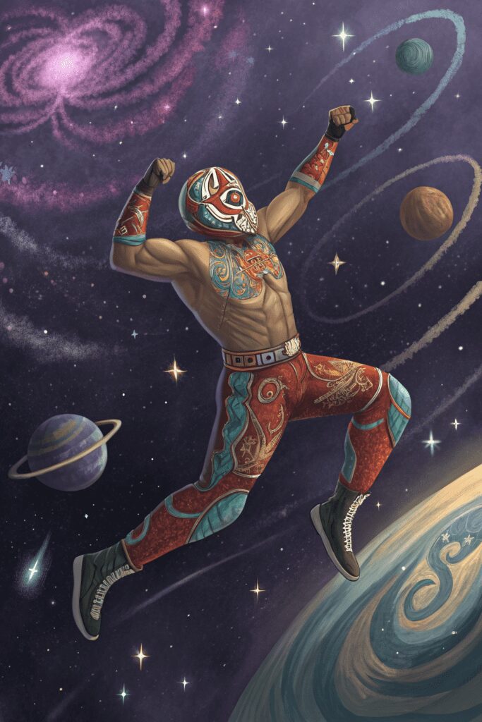 20+ Inspiring Mexican Art Painting Ideas for Your Project! 21 Mexican Art Painting Ideas: 21. Mexican Lucha Libre in Cosmic Wrestling