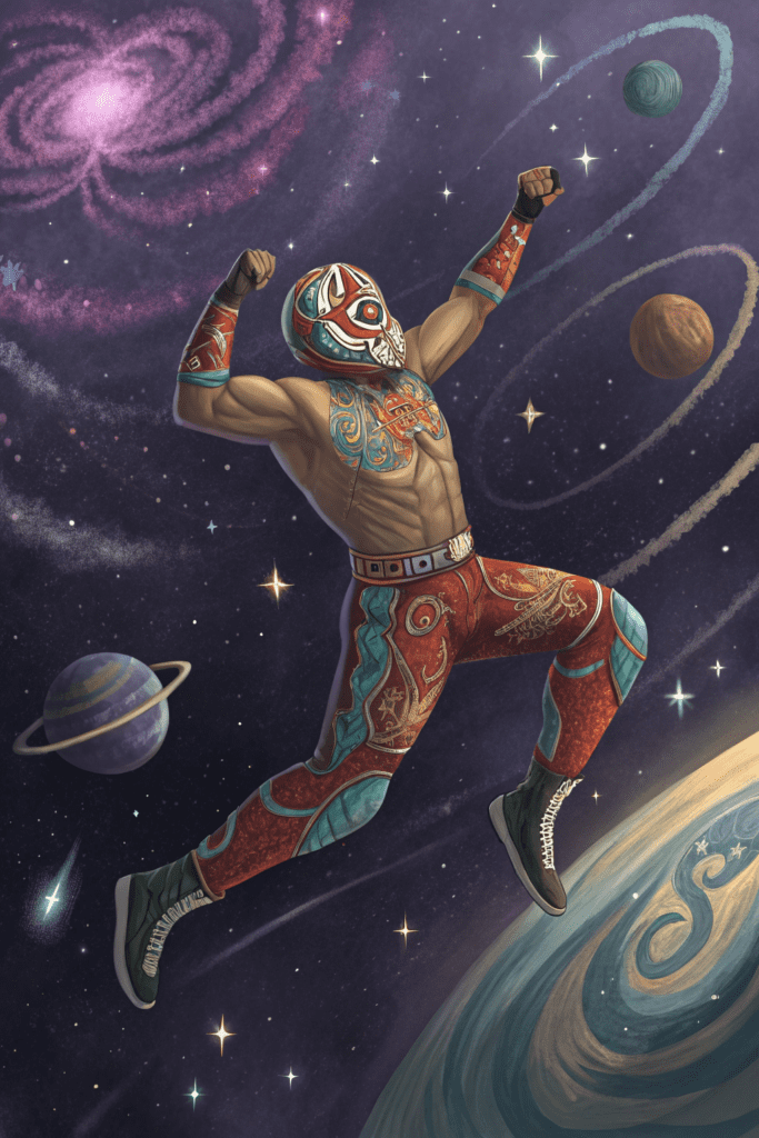 Mexican Art Painting Ideas: 21. Mexican Lucha Libre in Cosmic Wrestling