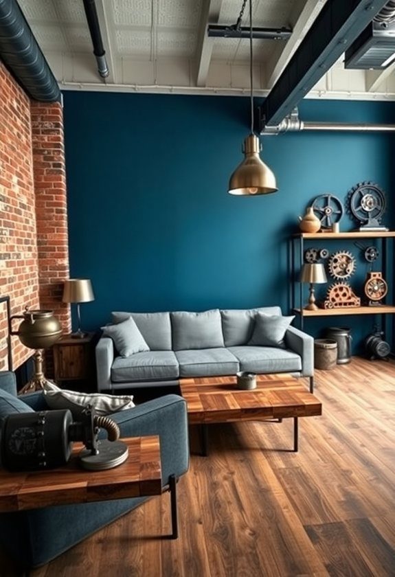 Blue Living Room Color Scheme Ideas: Steel Blue and Industrial Chic Decor