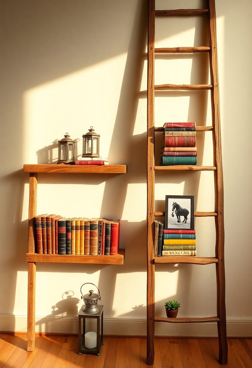 DIY Library Wall Ideas: Bookshelf Made From Old Ladders