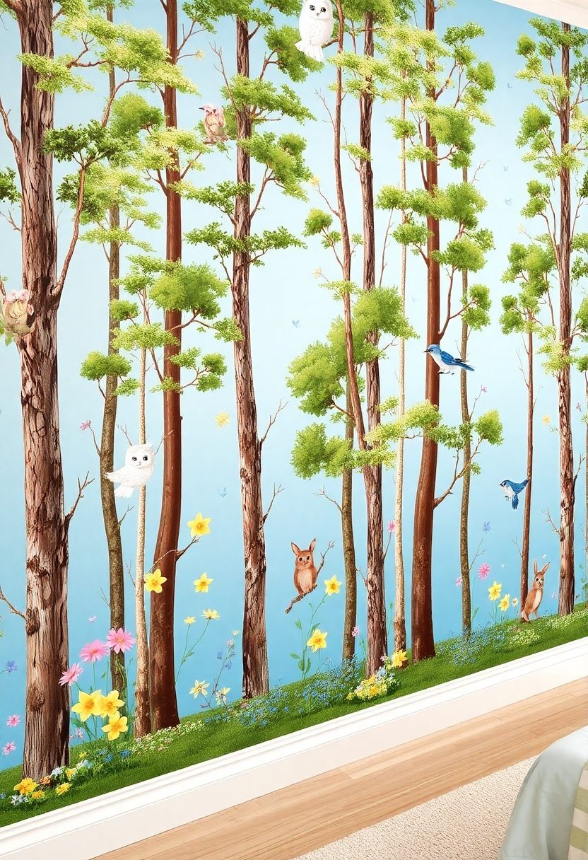 DIY Girls Room Decor Ideas: Enchanted Forest Themed Wallpaper