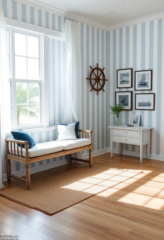 Dusty Blue Paint Ideas: Dusty Blue and White Striped Walls for a Nautical Theme