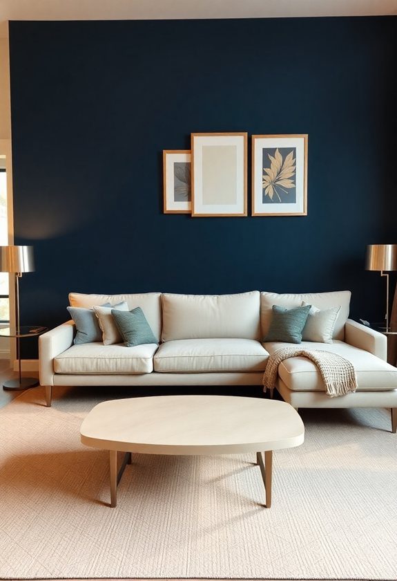 Blue Living Room Color Scheme Ideas: Bold Navy and Beige Color Scheme