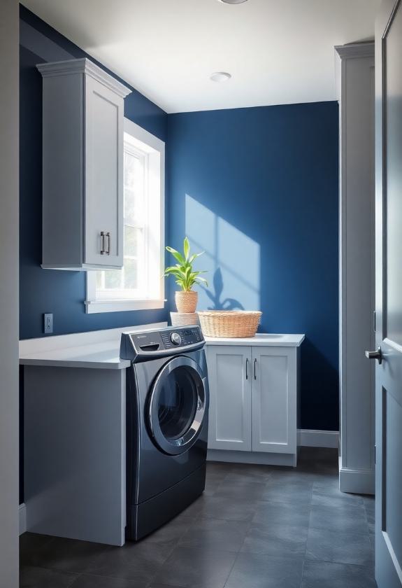 Laundry Room Paint Colors: Bold Navy Statement