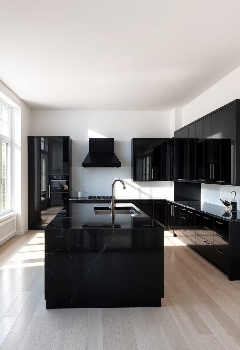 Luxury Black Kitchen Designs: Creating Contrast With Neutral Floors