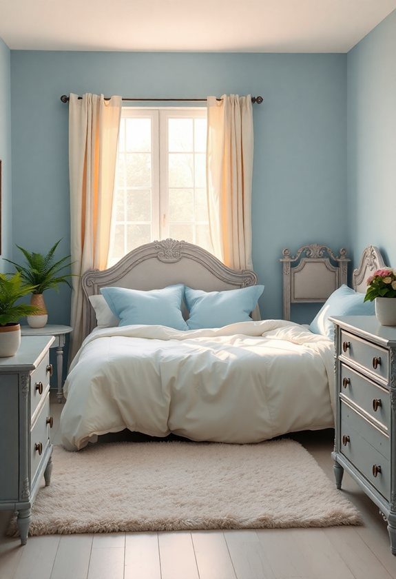 Bedroom Color Combination Ideas: Powder Blue and Ivory