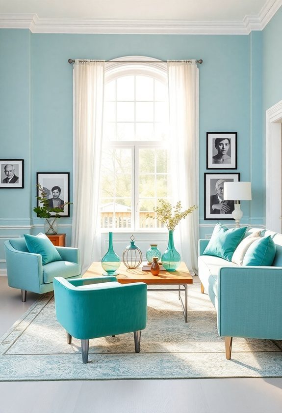 Blue Living Room Color Scheme Ideas: Sky Blue and Mint Green Color Scheme