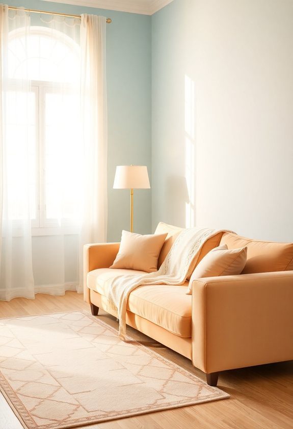 Blue Living Room Color Scheme Ideas: Powder Blue and Soft Peach Palette