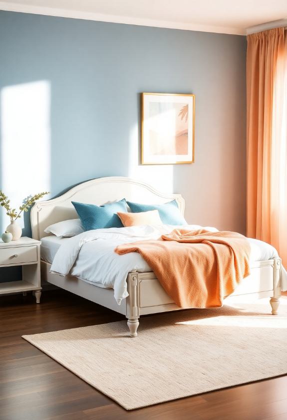 Dusty Blue Paint Ideas: Soft Peach and Dusty Blue Accent Wall