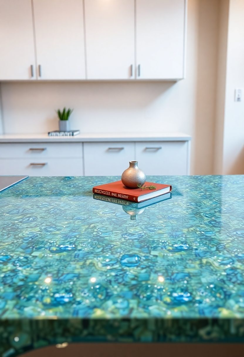 Kitchen Countertops Decor Ideas: Recycled Glass Elegance