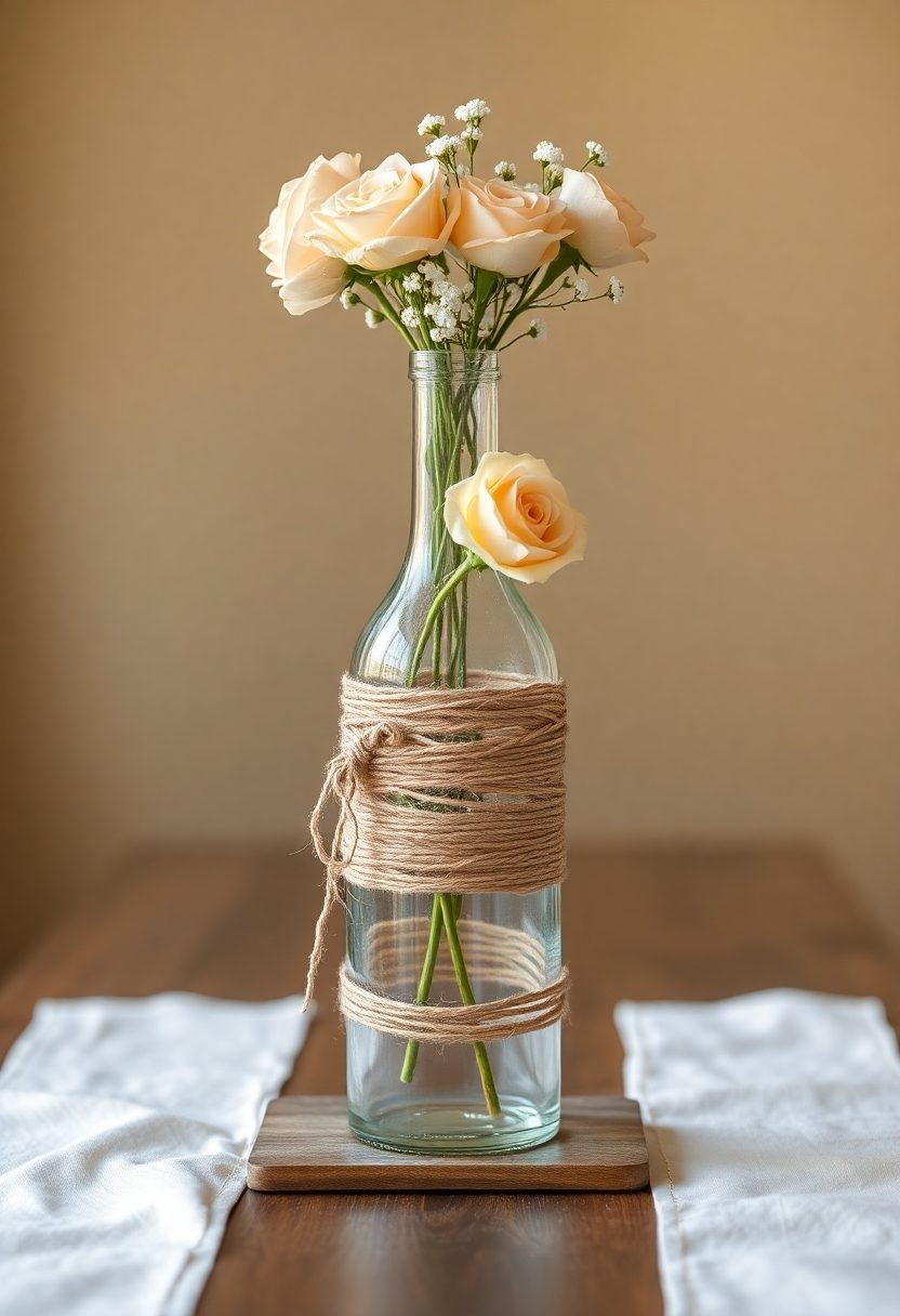 Table Centerpieces Ideas: Glass Bottle And Twine Centerpiece