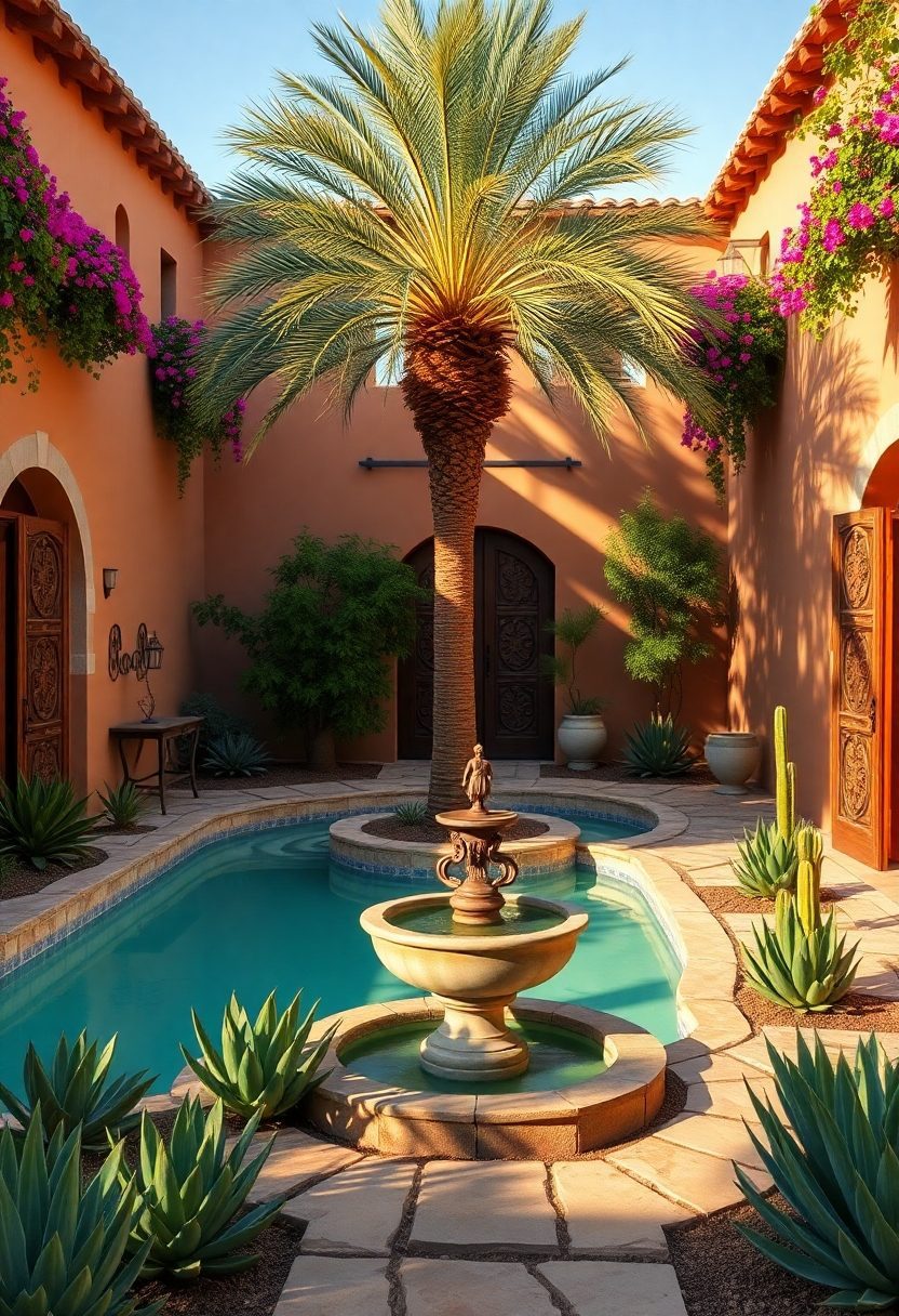 Spanish Ranch Style Home Ideas: Private Oases With Lush Landscaping And Water Features