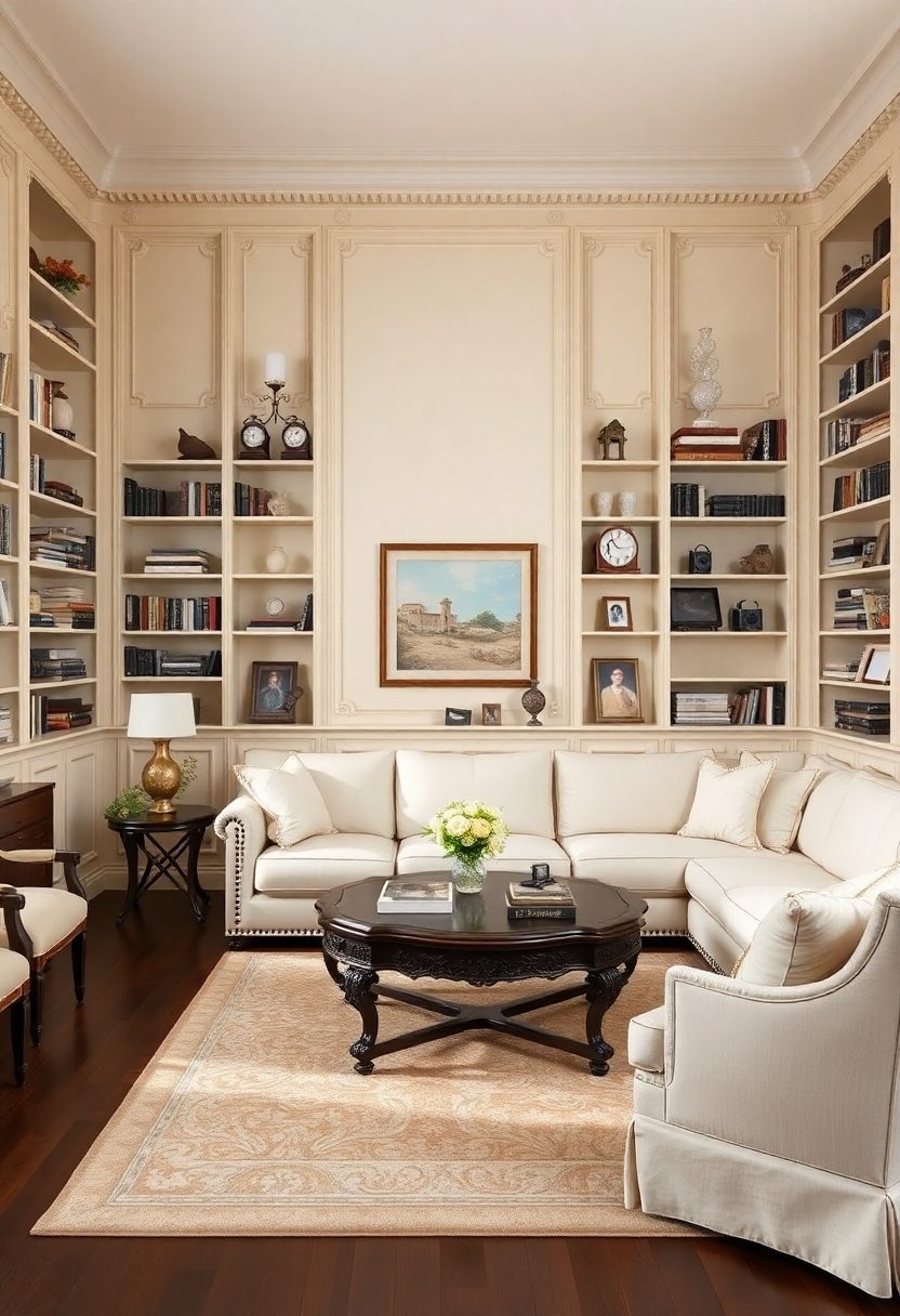 Wall Bookshelf Living Room Ideas: Traditional Living Room With Floor To Ceiling Shelves