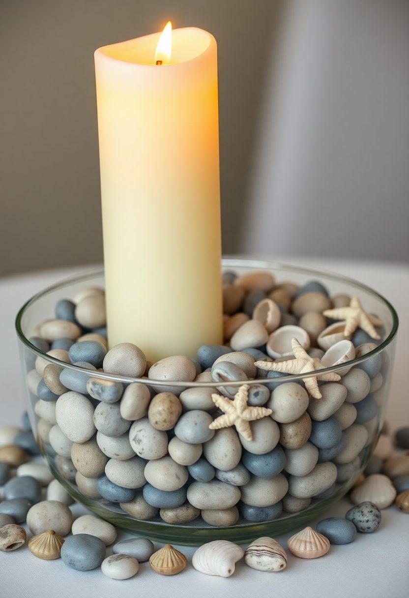 Table Centerpieces Ideas: Candle And Pebble Centerpiece