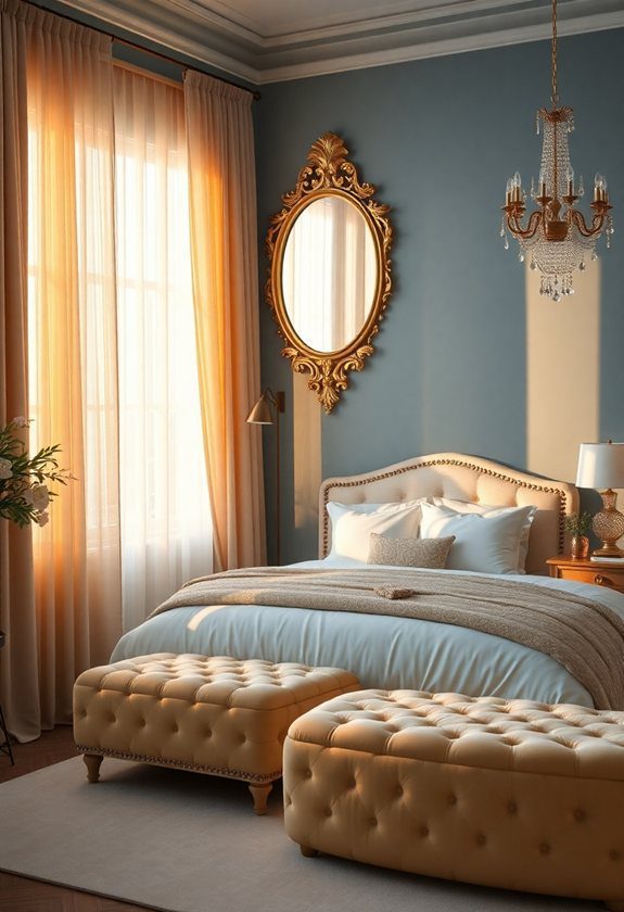 Bedroom Color Combination Ideas: Dusky Blue and Pale Gold