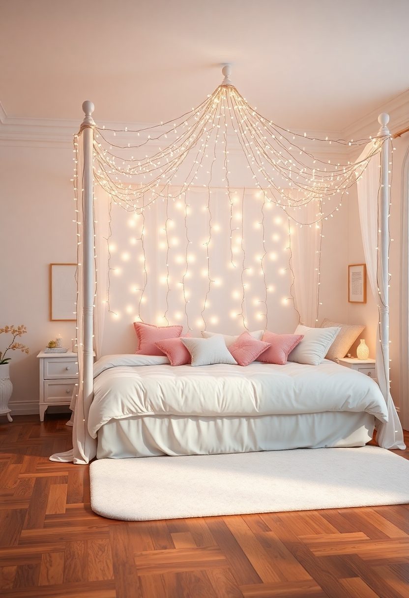 DIY Girls Room Decor Ideas: Sparkling String Lights Canopy