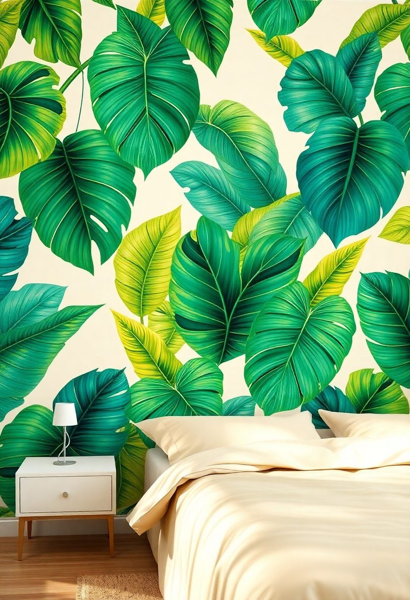 Bedroom Wallpaper Ideas: Bright Tropical Leaves