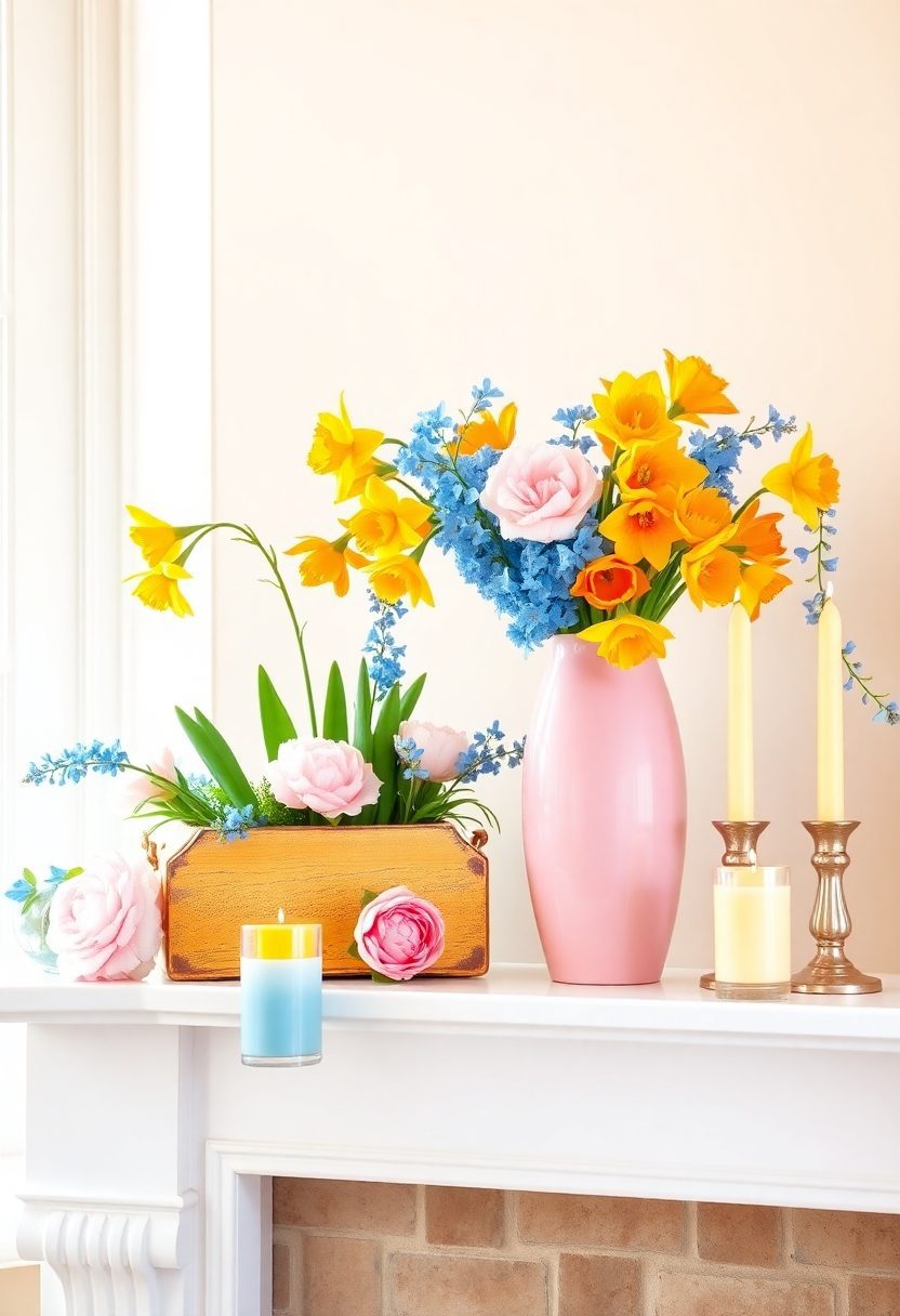 Spring Mantel Decorating Ideas: Bright and Bold Color Scheme