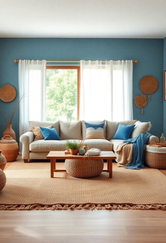 Blue Living Room Color Scheme Ideas: Azure Blue and Natural Textiles Inspiration