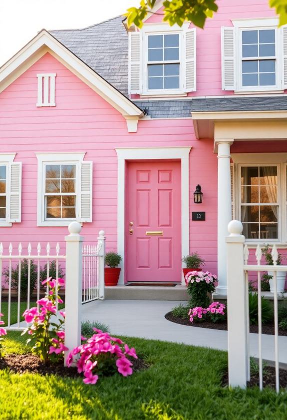 Outside House Paint Color Ideas: Bright And Beautiful Pink Exterior Paint Options