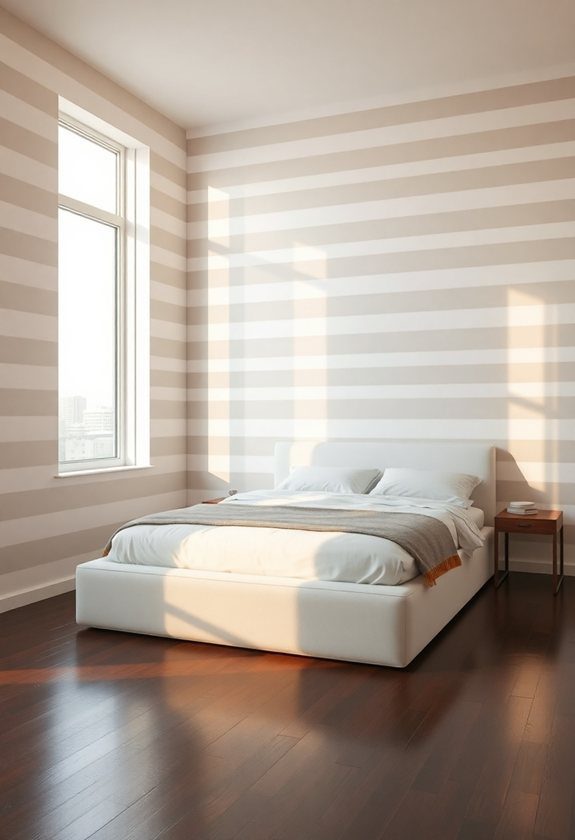 Bedroom Wall Paintings Ideas: Horizontal Stripes for a Wide Room Illusion