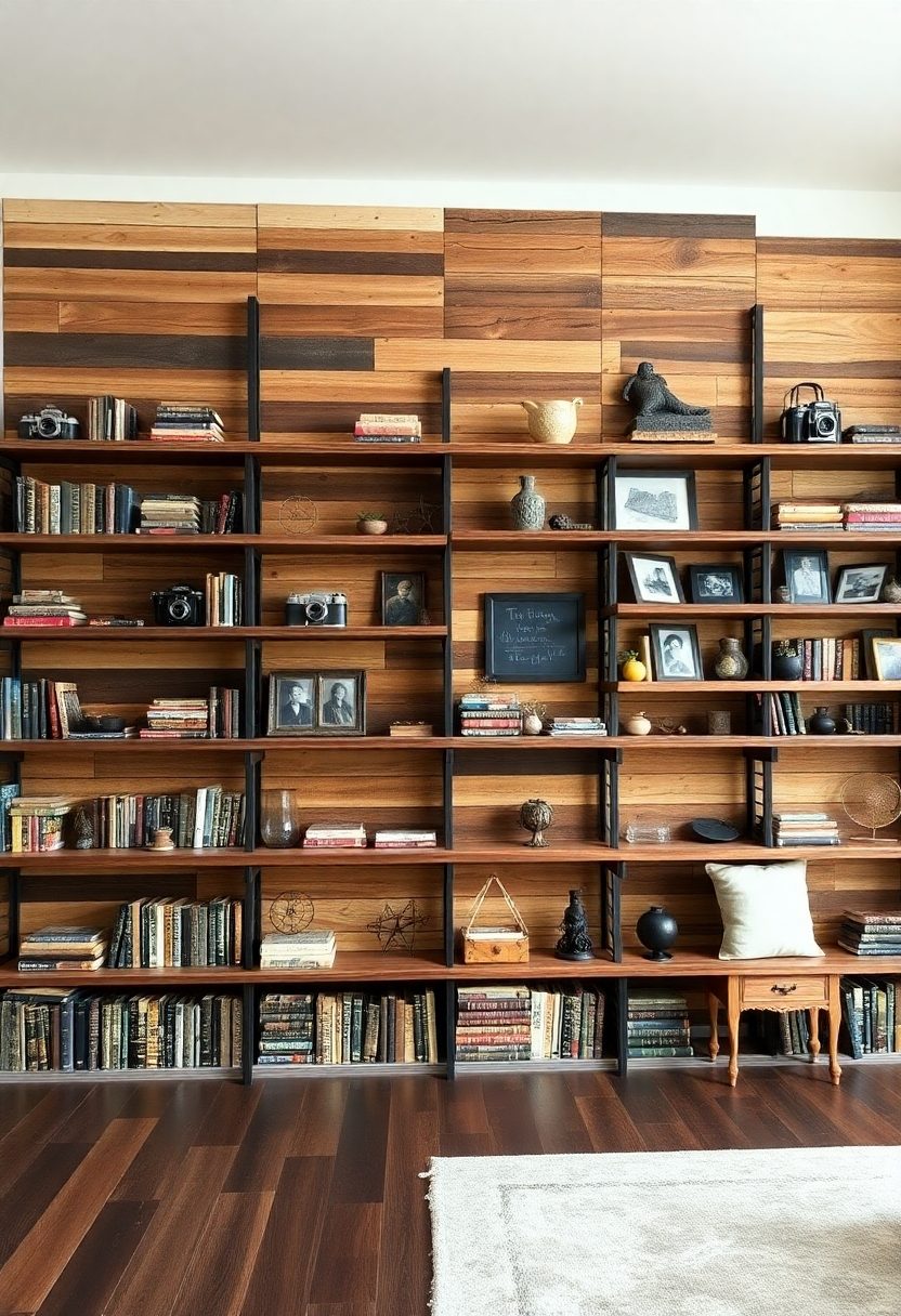 Wall Bookshelf Living Room Ideas: Reclaimed Wood Full Wall Bookshelf Ideas