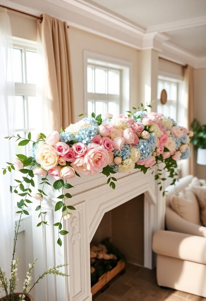 Spring Mantel Decorating Ideas: Fresh Flower Wall Ideas