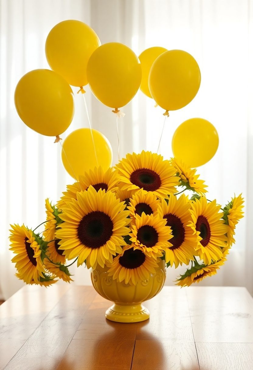 August Baby Shower Ideas: Sunflower And Yellow Balloons