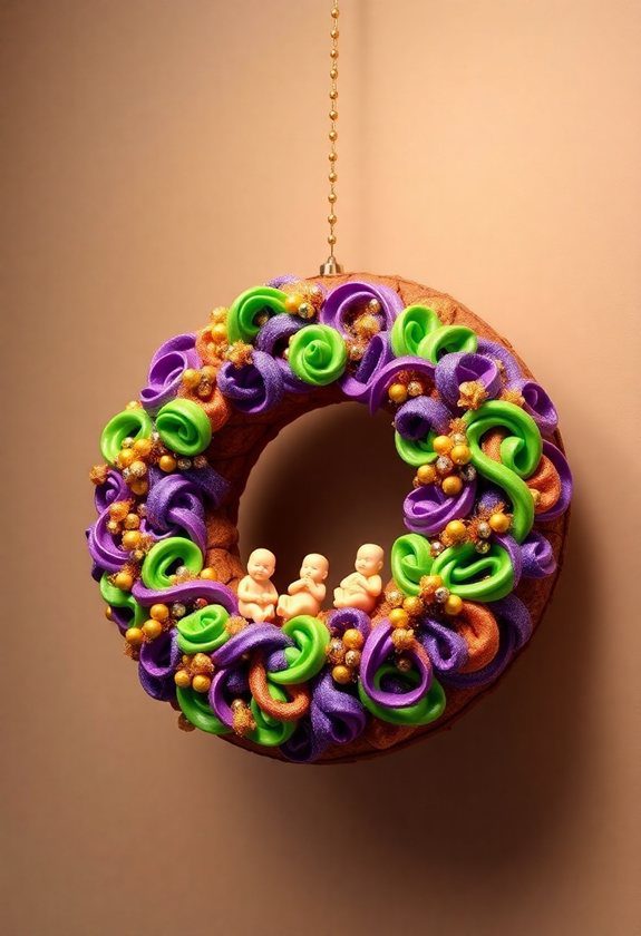 15+ Dazzling Mardi Gras Wreath Design Ideas for Your Door!

Are you ready to add some excitement to your door? Mardi Gras is a time for celebration and fun, and what better way to get into the spirit than with a colorful wreath? You'll find amazing designs that feature the traditional purple, green, and gold colors of Mardi Gras, perfect for welcoming guests to your home.

Get ready to be dazzled by the most creative and beautiful wreaths you've ever seen! From simple to intricate designs, there's something for everyone to enjoy. At #5, you'll discover a wreath that will leave you speechless and make you want to create your own Mardi Gras masterpiece!
Traditional Mardi Gras Wreath

A traditional Mardi Gras wreath typically features purple, green, and gold colors, symbolizing justice, faith, and power. Decorations include beads, feathers, and flowers, creating a vibrant and festive atmosphere. 
Mardi Gras Wreath Design Ideas: Traditional Mardi Gras Wreath

The wreath may also incorporate Fleur-de-lis or other iconic Mardi Gras symbols, adding to its authentic and celebratory charm.
Masquerade Ball Wreath

The Masquerade Ball Wreath features elaborate masks, feathers, and jewels in purple, green, and gold. Velvet and satin ribbons add a luxurious touch, while artificial flowers and berries provide a pop of color. 
Mardi Gras Wreath Design Ideas: Masquerade Ball Wreath

This extravagant wreath embodies the mystery and excitement of a masquerade ball, perfect for Mardi Gras celebrations. Masks and adornments create a dramatic, eye-catching design.
Purple Green and Gold Floral Wreath

A Purple Green and Gold Floral Wreath is a vibrant Mardi Gras decoration. It typically features a mix of purple, green, and gold flowers, foliage, and decorative elements. 
Mardi Gras Wreath Design Ideas: Purple Green and Gold Floral Wreath

The wreath's colorful arrangement represents the festive spirit of Mardi Gras, symbolizing justice, faith, and power. Its beautiful design makes it a perfect addition to any Mardi Gras celebration.
Faux Feather Mardi Gras Wreath

The Faux Feather Mardi Gras Wreath features vibrant, shiny feathers in purple, green, and gold, carefully arranged to resemble a fluffy, festive plumage. 
Mardi Gras Wreath Design Ideas: Faux Feather Mardi Gras Wreath

The artificial feathers are attached to a wire or foam base, creating a lightweight and durable decoration that adds a pop of color to any door or wall, perfect for Mardi Gras celebrations.
Giant Masquerade Mask Wreath

A Giant Masquerade Mask Wreath features an oversized, elaborate mask as its centerpiece, adorned with feathers, glitter, and jewels. 
Mardi Gras Wreath Design Ideas: Giant Masquerade Mask Wreath

The mask is surrounded by a circular base of purple, green, and gold decorations, creating a vibrant and festive Mardi Gras-themed wreath that adds a touch of mystery and luxury to any door or wall.
Beaded Mardi Gras Wreath Design

The Beaded Mardi Gras Wreath Design features vibrant purple, green, and gold beads arranged in a festive pattern. Iridescent beads add a touch of glamour, while sequins and glittering accents enhance the overall sparkle. 
Mardi Gras Wreath Design Ideas: Beaded Mardi Gras Wreath Design

This design embodies the spirit of Mardi Gras, perfect for welcoming guests to a Fat Tuesday celebration or adding a pop of color to any room.
Mardi Gras Themed Deco Mesh Wreath

A Mardi Gras themed deco mesh wreath features vibrant purple, green, and gold mesh, often adorned with decorative items like beads, feathers, and masks. 
Mardi Gras Wreath Design Ideas: Mardi Gras Themed Deco Mesh Wreath

The mesh is typically wrapped around a wire frame, creating a full and fluffy appearance. This festive wreath is perfect for adding a pop of Mardi Gras spirit to any door or wall.
King Cake Inspired Wreath

Create a King Cake Inspired Wreath with a circular base, adorned with purple, green, and gold decorations, resembling the iconic colors of a King Cake. 
cake shaped holiday decoration

Add faux baby figurines and icing-like ribbons to mimic the traditional Mardi Gras treat, making it a unique and festive door decoration for the Mardi Gras season.
Jester Hat Wreath Design

The Jester Hat Wreath Design is a colorful and festive Mardi Gras decoration. It features a vibrant, oversized jester hat made from feathers, flowers, and ribbons, attached to a wire or foam base. 
hat shaped floral wreath

The hat is adorned with sequins, beads, and other embellishments, creating a lively and eye-catching piece perfect for hanging on a door or wall.
Glittery Mardi Gras Wreath

A Glittery Mardi Gras Wreath features an assortment of vibrant colors, including purple, green, and gold. Decorated with glittering beads, sequins, and feathers. 
vibrant festive seasonal decor

This festive wreath embodies the lively spirit of Mardi Gras celebrations. Its dazzling design is sure to add a touch of excitement to any doorstep or party decor.
Carnival Mask Wreath

A Carnival Mask Wreath features colorful, intricately designed masks arranged in a circular pattern, often adorned with feathers, sequins, and glitter. 
vibrant mardi gras decoration

The masks, typically made of paper mache or ceramic, add a touch of mystique and festivity to the wreath, capturing the essence of Mardi Gras celebrations.ignKey392 masks
Mardi Gras Feather Boa Wreath

The Mardi Gras Feather Boa Wreath is a vibrant and playful design, featuring a wire or foam base wrapped in colorful feather boas. 
vibrant carnival decoration accessory

The boas are typically in Mardi Gras colors of purple, green, and gold, and can be embellished with sequins, beads, or other decorative elements to add extra sparkle and festivity to the wreath.
New Orleans Style Wreath

New Orleans Style Wreath features vibrant purple, green, and gold colors, reminiscent of Mardi Gras celebrations. Decorated with beads, feathers, and faux flowers, this wreath embodies the city's festive spirit. 
vibrant mardi gras decorations

Its elaborate design and bold accents capture the essence of the iconic Fat Tuesday parades and parties, making it a unique and eye-catching decoration for any home.
Fleur De Lis Mardi Gras Wreath

The Fleur De Lis Mardi Gras Wreath features the iconic symbol of New Orleans, combining purple, green, and gold accents. Delicate feathers, beads, and ribbons embellish the wreath, creating a vibrant celebration piece. 
mardi gras home decor

The Fleur De Lis design adds a touch of elegance, making it perfect for adorning doors or walls during Mardi Gras festivities.
Mardi Gras Ball Wreath

The Mardi Gras Ball Wreath features colorful, shiny balls in purple, green, and gold, attached to a wire or foam frame. The balls are often adorned with glitter, feathers, or sequins, adding to the festive atmosphere. 
vibrant mardi gras decorations

This vibrant wreath embodies the lively spirit of Mardi Gras, perfect for decorating homes, parties, or parades.
Colorful Tinsel Mardi Gras Wreath

The Colorful Tinsel Mardi Gras Wreath is a vibrant and festive design, featuring strands of purple, green, and gold tinsel intertwined with beads and decorative accents. 
vibrant mardi gras decorations

This eye-catching wreath captures the essence of Mardi Gras, adding a pop of color and whimsy to any door or wall. Its shiny texture and bright hues evoke the excitement of the celebration.
Lavish Mardi Gras Wreath With Flowers and Beads

A luxurious Mardi Gras wreath features vibrant flowers, feathers, and colorful beads, perfectly capturing the festive spirit. 
vibrant mardi gras decorations

Rich greenery and purple flowers are intertwined with strands of sparkly beads, adding a touch of glamour to this celebratory decoration, making it a stunning centerpiece for any Mardi Gras celebration.

Transform Your Kid’s Space—More Ideas Inside:

    15 Gorgeous Luxury Sofa Living Room Ideas Looks You’ll Want!
    10+ Gorgeous Spring Mantels Decor Idea to Refresh Your Home!
    15+ Magical Tree Wall Painting Ideas to Bring Nature Indoors
    10 Mind-Blowing Luxury Staircase Ideas | Elevate Your Home!
    15+ Epic Mardi Gras Decoration Ideas for a Festive Bash!: King Cake Inspired Wreath