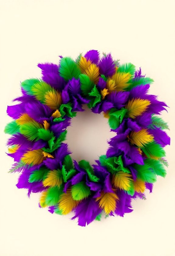 Mardi Gras Wreath Design Ideas: Faux Feather Mardi Gras Wreath