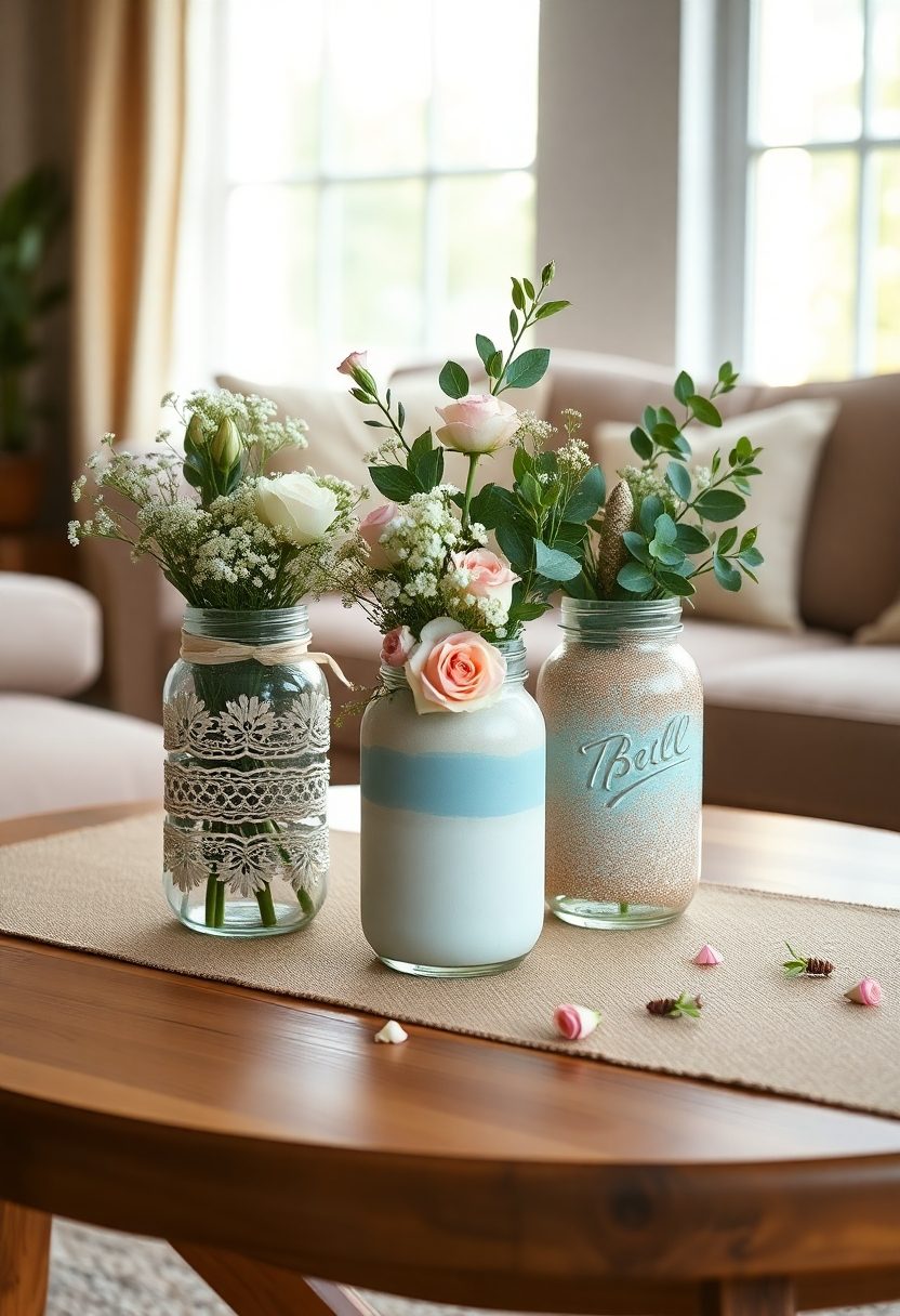 DIY Home Decor Craft Ideas: Upcycled Mason Jar Vases