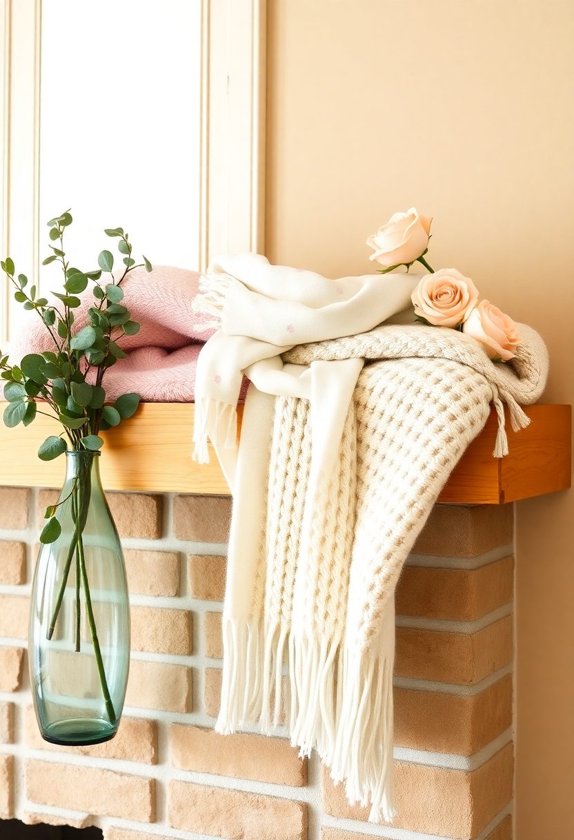 Spring Mantel Decorating Ideas: Layered Textile Decor Designs