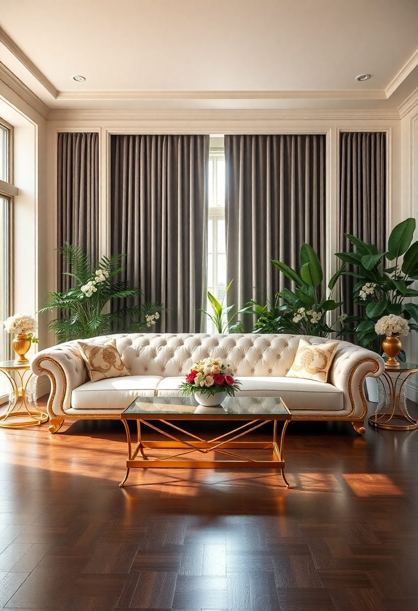 Luxury Sofa Living Room Ideas: Glamorous Gold Accented Sofas