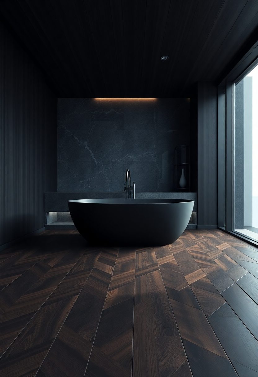 Luxury Bathroom Designs Ideas: Dark Hued Flooring Options