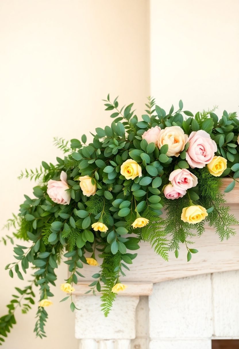 Spring Mantel Decorating Ideas: Greenery Garlands