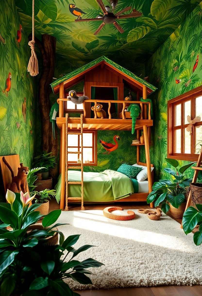 Luxury Kids Bedroom Design Ideas: Jungle Adventure Treehouse Bedroom