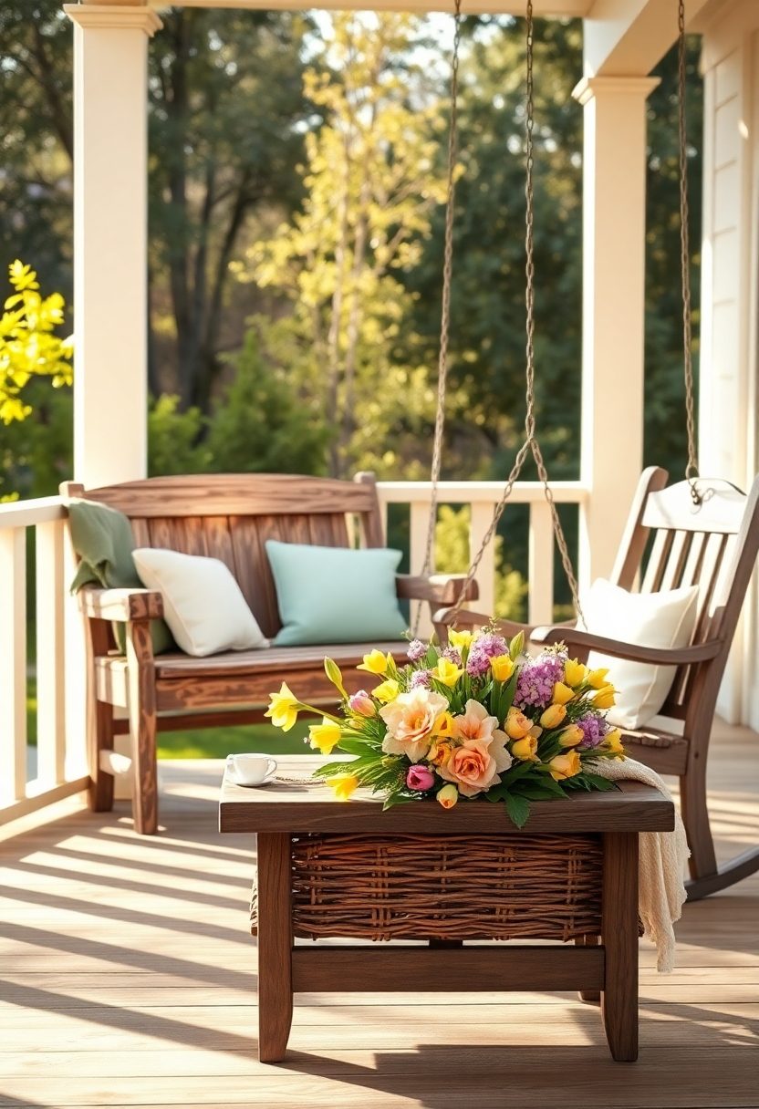 Spring Porch Decor Ideas: Rustic Wooden Furniture