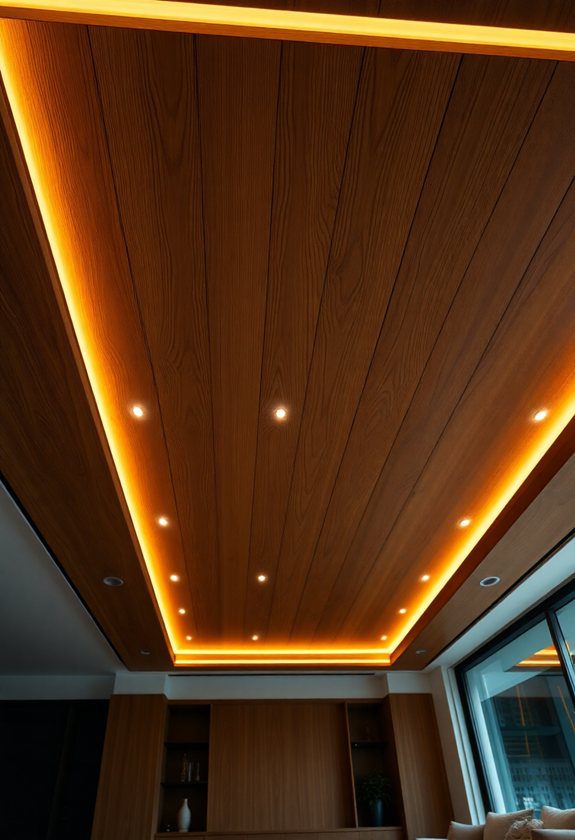 Wooden Ceiling Designs: Wooden Ceiling Panels With Lights