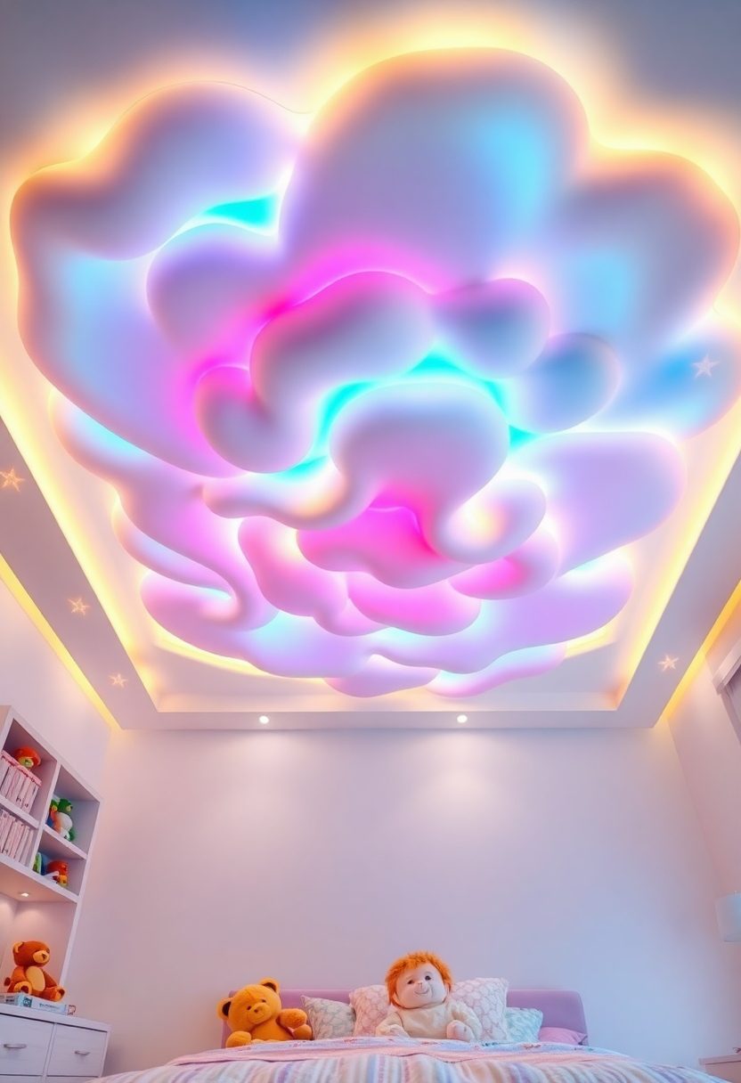 Kids Room False Ceiling Designs Ideas: Colorful Cloud Shaped False Ceiling