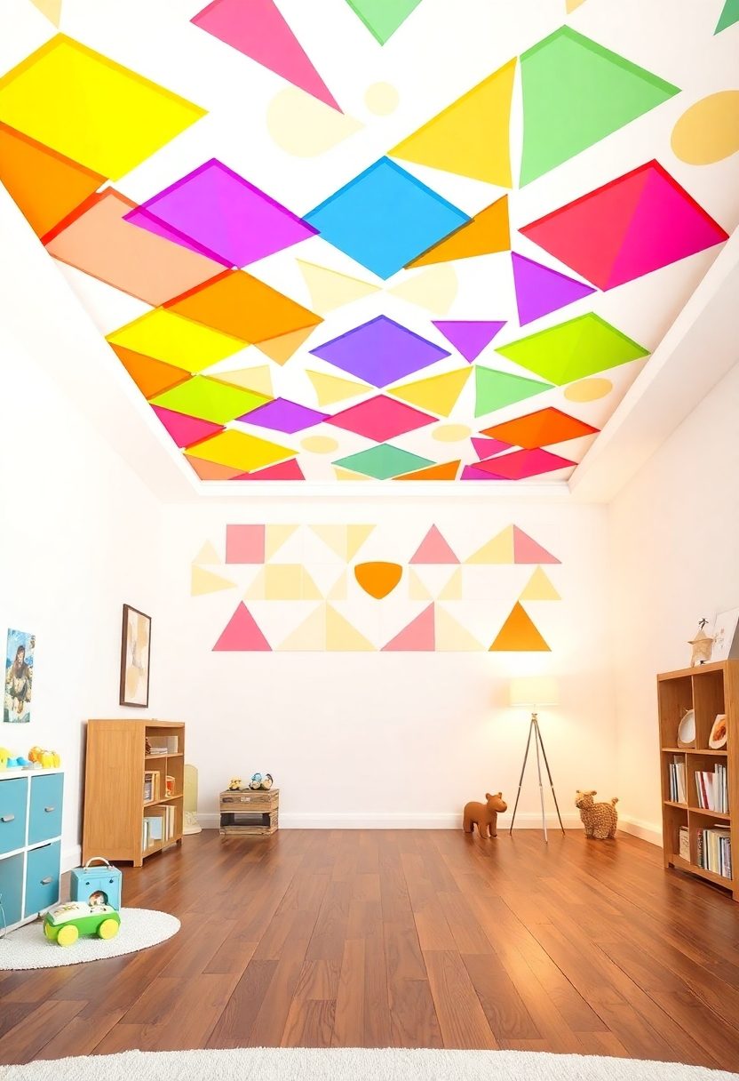 Kids Room False Ceiling Designs Ideas: Rainbow Colored Geometric False Ceiling