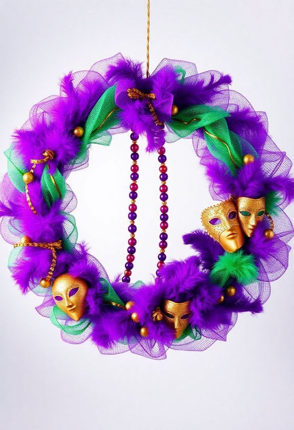 Mardi Gras Wreath Design Ideas: Mardi Gras Themed Deco Mesh Wreath