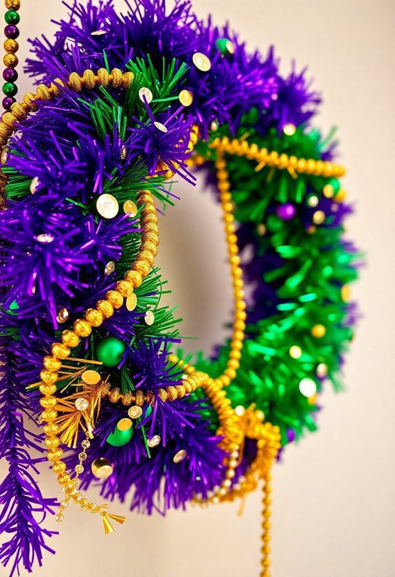 Mardi Gras Wreath Design Ideas: Colorful Tinsel Mardi Gras Wreath