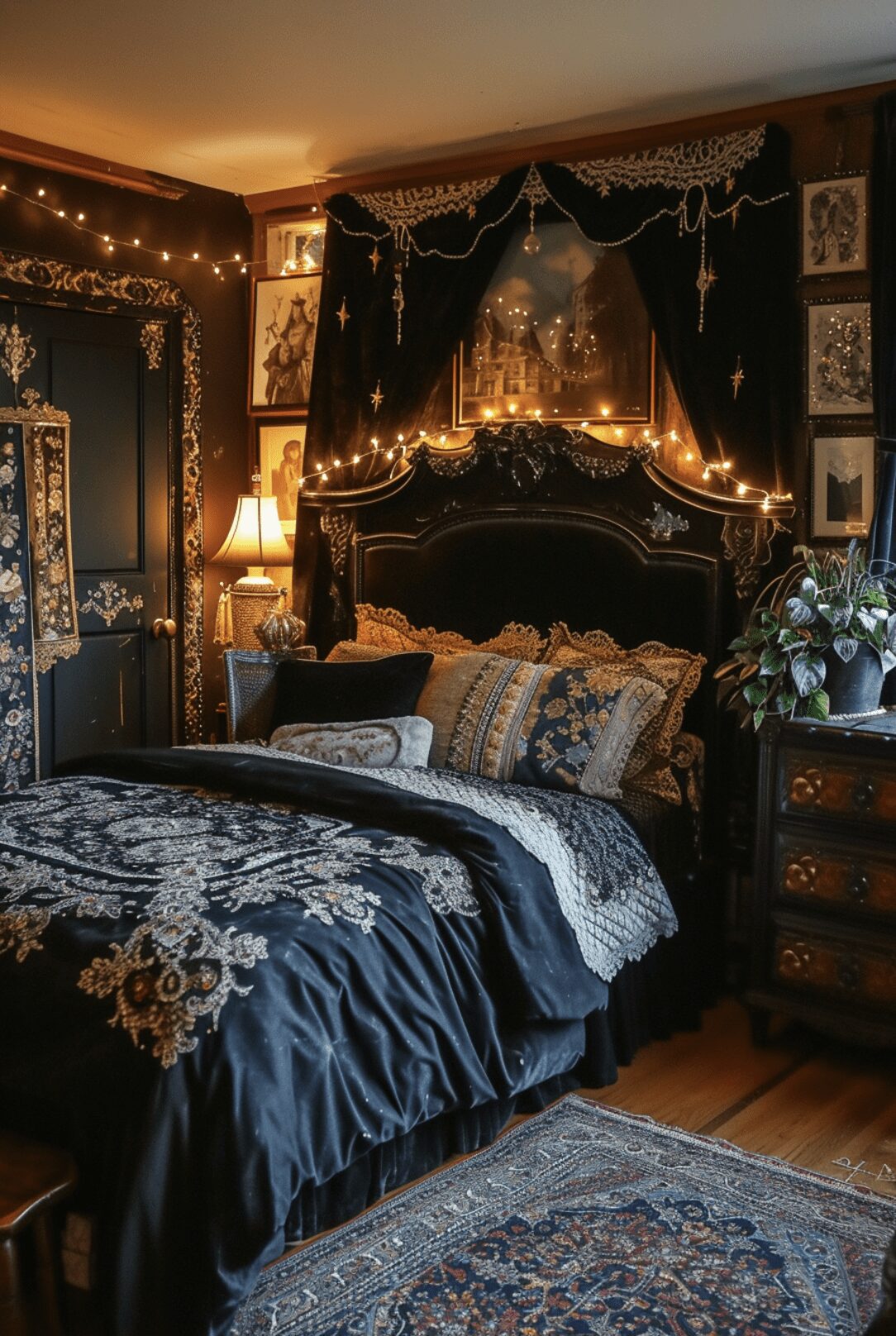 20 Jaw-Dropping 90s Whimsy Goth Bedroom Ideas 2025 9 Baroque Nightfall Comfort
