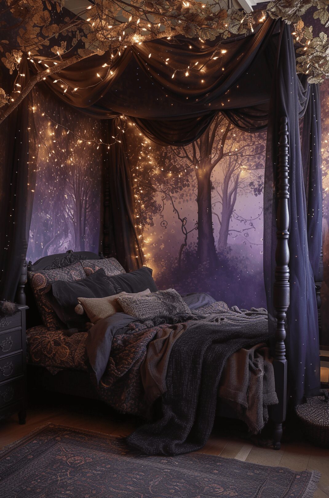20 Jaw-Dropping 90s Whimsy Goth Bedroom Ideas 2025 11 Forest Twilight Canopy