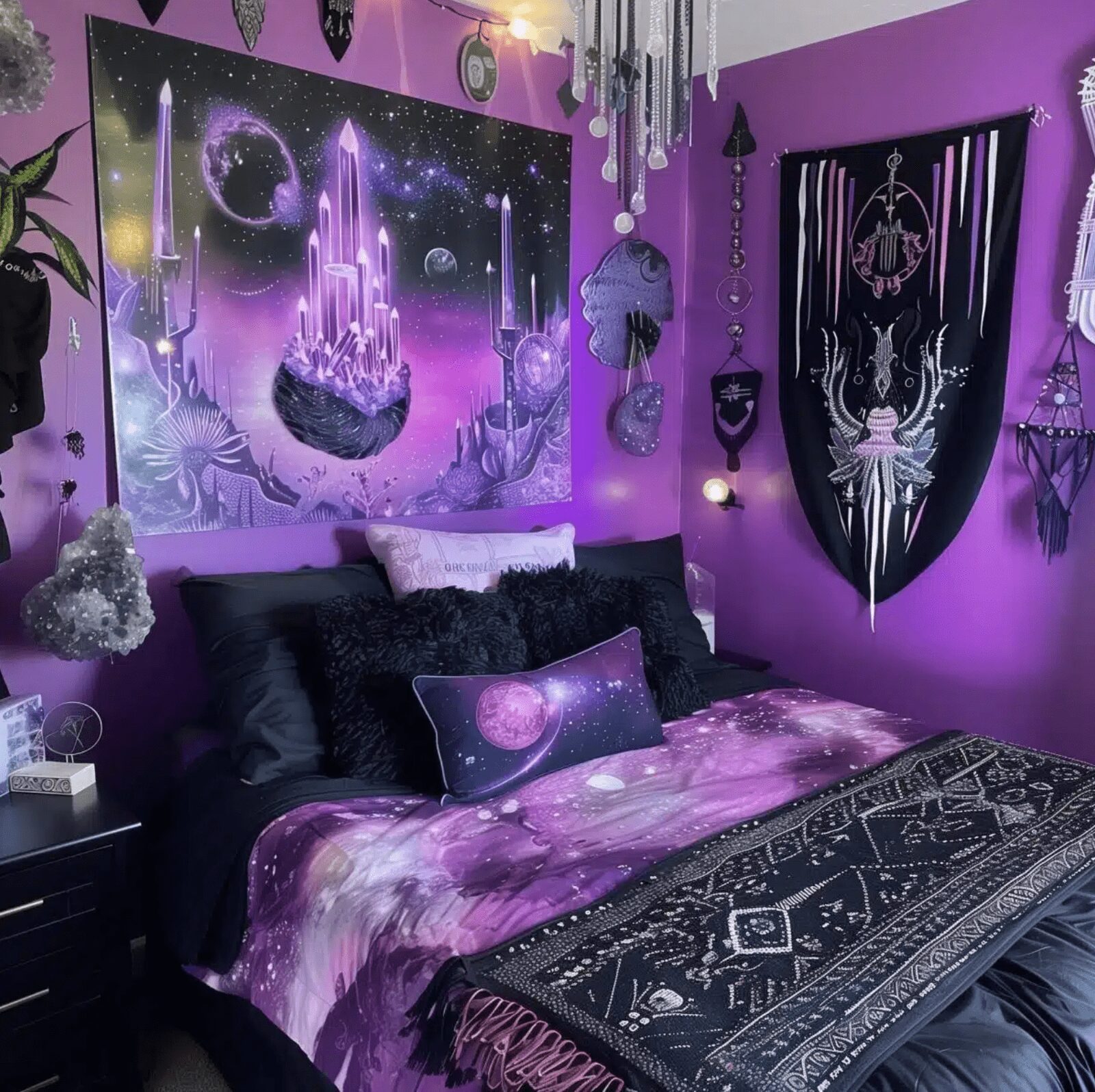 20 Jaw-Dropping 90s Whimsy Goth Bedroom Ideas 2025 18 Cosmic Purple Retreat